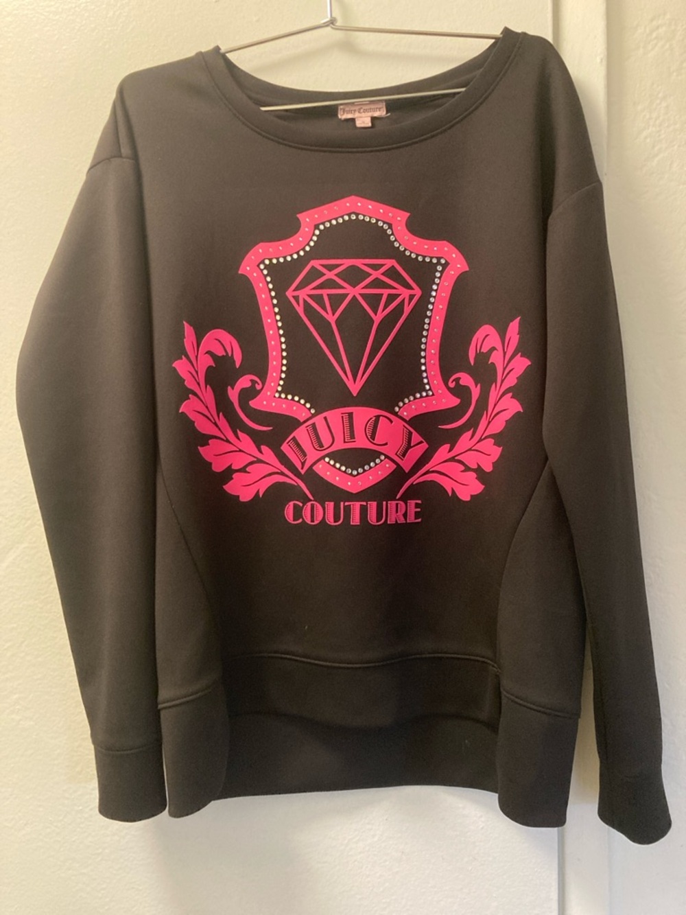 Juicy Couture Black Sweatshirt with Bright Pink Crest Graphic